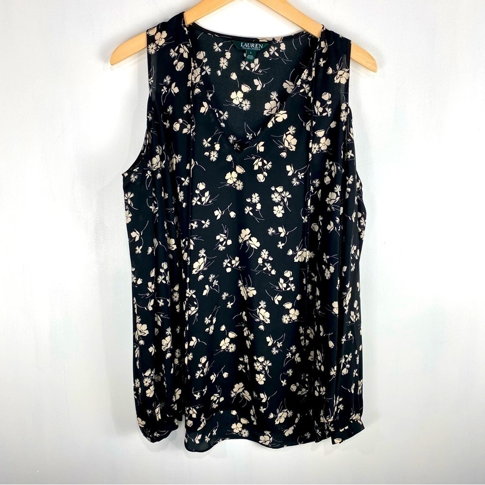 Lauren Ralph Lauren Floral Print‎ Cold Shoulder Long Sleeve Shirt Blouse Large
